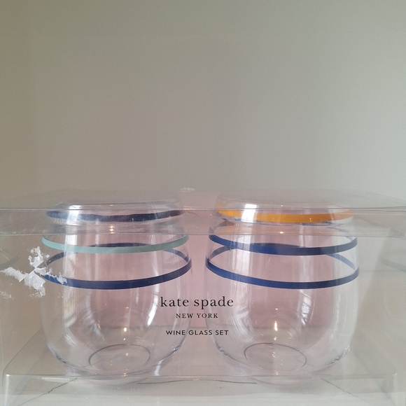 NWT Kate Spade Citrus Twist Strip Stemless Wine Glass Set Multicolored - Picture 2 of 4